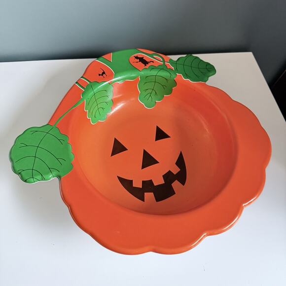 Vintage Halloween Jack-O’-Lantern 80s Large Ullman Molded Plastic Pumpkin Bowl - Picture 9 of 12